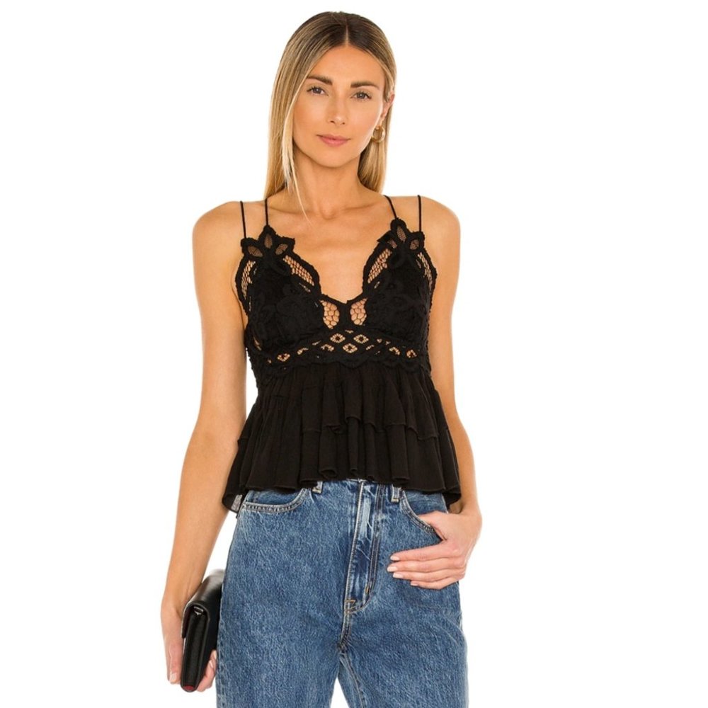 Free People Adella Cami Lace Ruffled Tank Top
